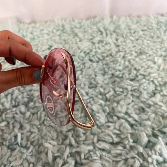 Rimless Pink Lens & Silver Sunglasses NWOT - Picture 2 of 11